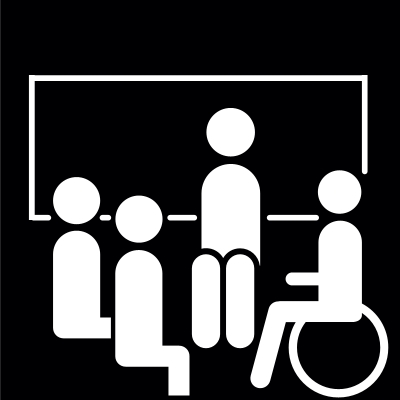 Svartvit bild av fyra personer som sitter tillsammans. Illustration Pictogram