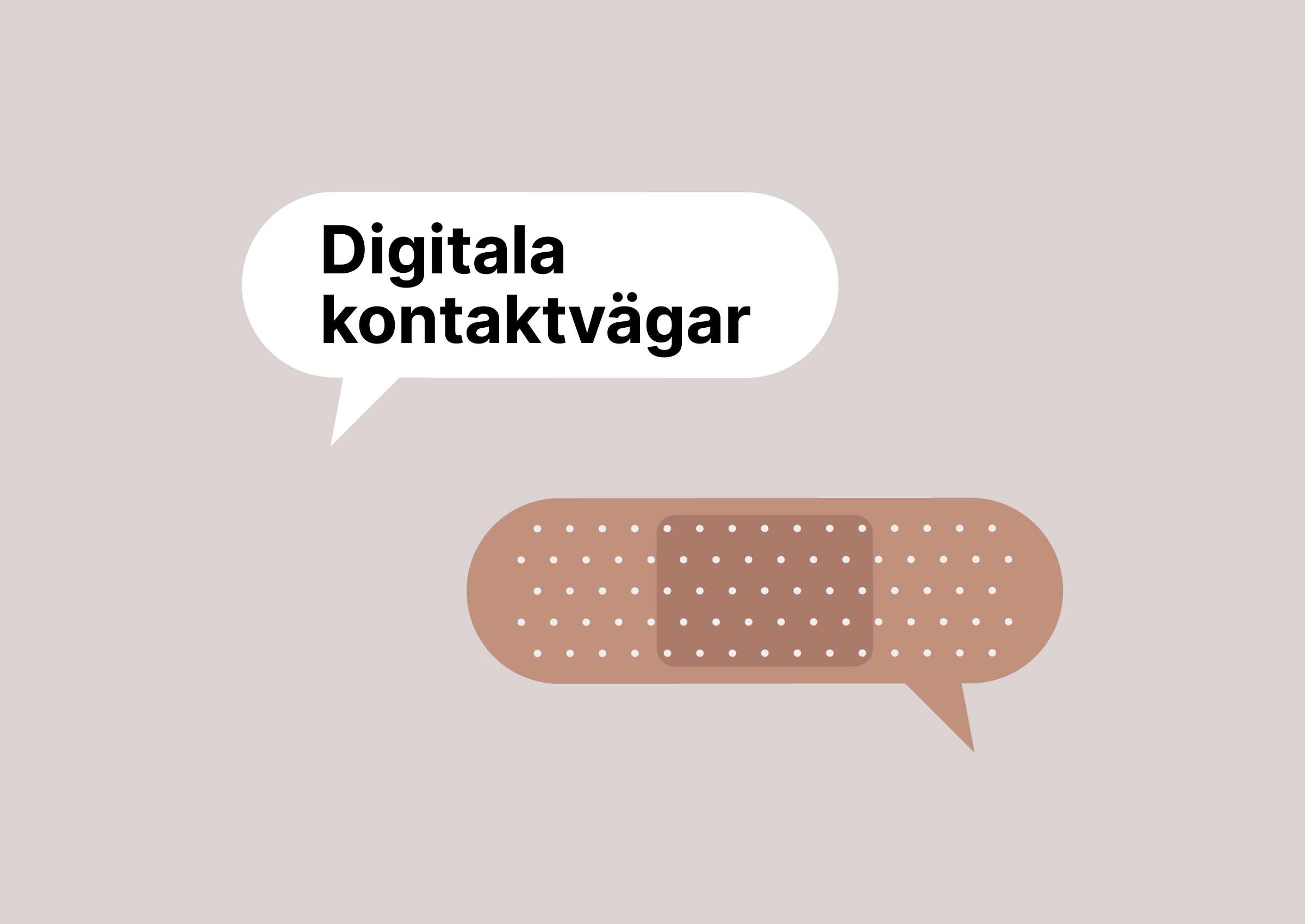 Pratbubblor varav den ena är utformat som ett plåster. I den andra står det digitala kontaktvägar.